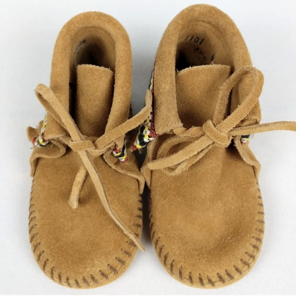 Minnetonka Moccasins Child's Suede & Woven Fabric Moccasins Vintage 12-18 months